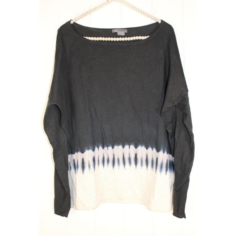 Vince Tie Dye Ombre Cotton Sweater Blue and Gray Ombre Boat Neck Long Sleeve L